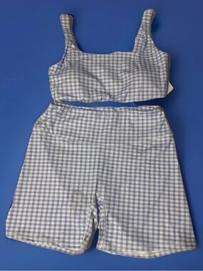 Amazon Blue and White Gingham Bike Shorts Set